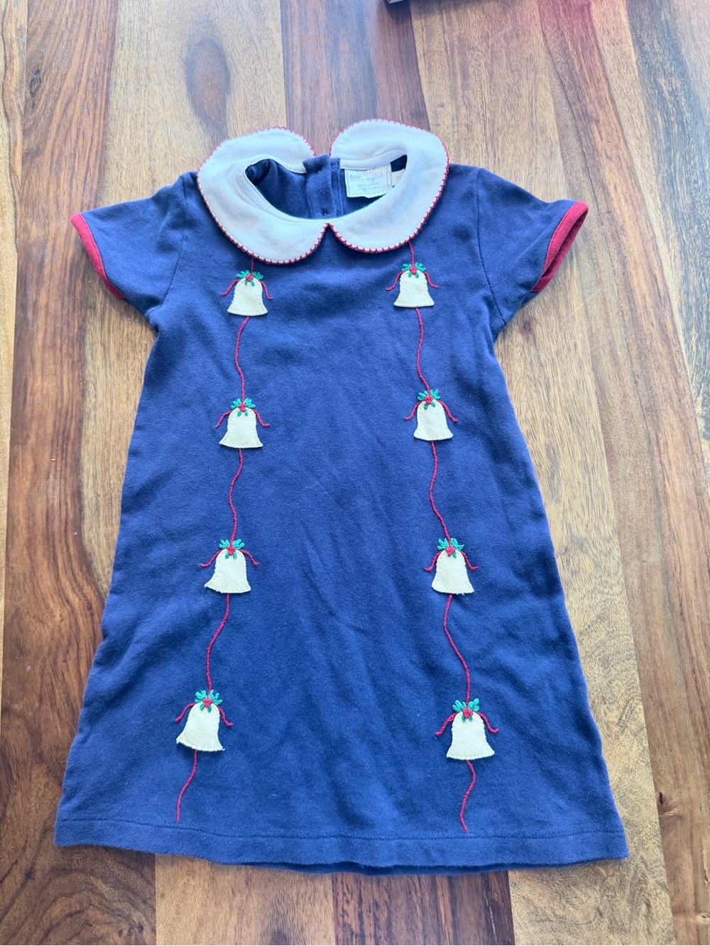 Little English Navy Dress with White Collar and Pink Trim
